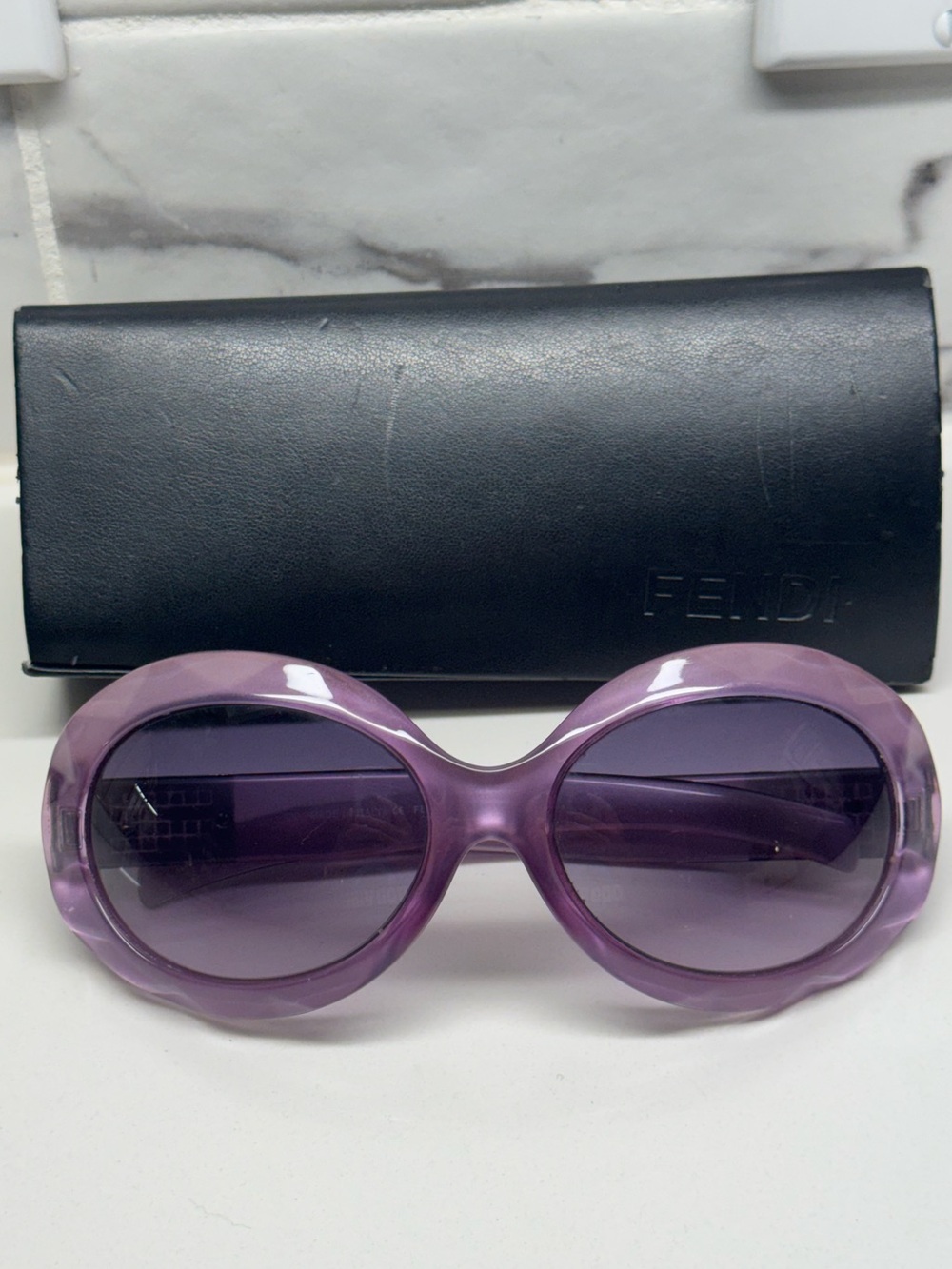 Vintage Fendi Oversized Round Sunglasses - Translucent Purple w/ Crystal Zucca L